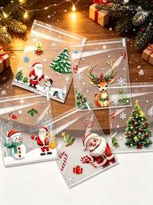 100pcs New 5-In-1 Christmas Transparent Self-Adhesive OPP Packaging Bags, Suitable For Holiday Party Gift Wrapping And Gifting, Gothic Style Halloween Decoration, Merry Christmas, Winter Festival - Christmas Gift Bag - View 4