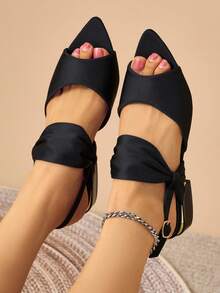Women's Flat Sandals Summer Comfortable Fashion Elegant Black Electroplated Heel Chunky Low Heel Open Back Open Toe Ankle Strap Buckle Mary Jane Commute Basic Style Office Workplace Wedding Outdoor Vacation Sandals - Black - View 6