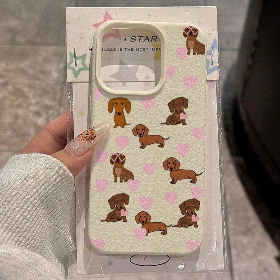 粉色蝴蝶結臘腸狗圖案氣墊手機殼,全包覆防摔 TPU 軟橡膠殼,適用於 iPhone 13/11/17/17pro/16/14/15/15pro/15 Plus/15 Promax - 彩色 - 查看 1