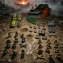 Mountain Outpost Military Base Toy Set With 24 Soldier Figures, 4 Armored Vehicles - Missile Military Vehicle Model, Children's Role Play Birthday Gift, Helicopter - Green - View 7