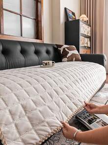 1pc Soft Cotton Velvet All-Season Sofa Cover, Soft & Skin-Friendly, Machine Washable, Pet-Friendly & Durable, Sofa Renovation, Holiday Decor Furniture Protection, Suitable For 1/2/3/4 Seat Sofa Armrest Backrest Sofa Slipcover - Beige - View 6