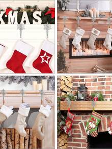 2pcs Snowflake Christmas Stocking Hooks/Metal Stocking Holder With Weighted Base, Suitable For Fireplace/Mantel Christmas Stocking Hooks (Silver) - Hook Up - View 10