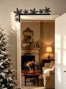 1pc Christmas Snowflake Door Corner Metal Decor, Large And Small Snowflake Door Corner, Wall Decoration, Bedroom Living Room Bathroom Door Frame Decor, Autumn Winter Decor, Modern Decor, Christmas Decor. Snowflake Silhouette Wall Art For Door Frame Home Christmas Decoration (No Nails) - Black - View 2