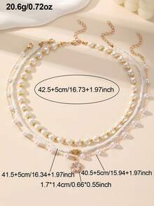 NAIZHU 3pcs Kalung Anak-Anak Motif Bunga dan Hati dengan Mutiara Imitasi Berlapis-lapis, Cocok untuk Pemakaian Sehari-hari dan Pesta - MultiWarna - View 7