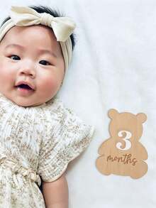 Bearly 3D Wooden Bear Number Milestone Cards, Newborn Monthly Milestone Announcement Cards, First Year Photo Props - Multicolor - View 3