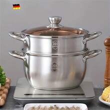 304 Stainless Steel Soup Pot, Large Capacity Stew Pot, Multi-Purpose Steamer And Soup Pot For Kitchen, Compatible With Induction Cooker And Gas Stove, Thick And Durable, 26cm - View 2