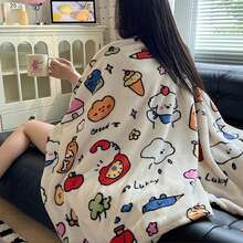 Printed Flannel Blanket, Soft & Lightweight All-Season Air Conditioning Blanket, Portable Warm Blanket Suitable For Student Dorm, Bedroom, Sofa Decoration - Multicolor - View 5