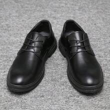 2026春季男士繫帶商務皮鞋，耐磨、百搭、透氣，黑色休閒工作性能鞋（PU皮革，此商品尺寸偏小，請訂購大一號） - 黑色 - 查看 5