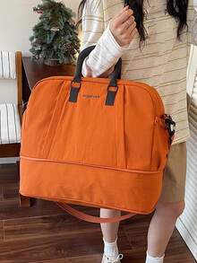 Large Capacity Expandable Travel Bag, Nylon Fabric Short Trip Luggage Bag, Front Dual Zipper Pockets With Bottom Expansion Design To Increase Storage Space, Side Independent Shoe Compartment With Multi-Layer Partition Storage, Equipped With Thick Soft Grip Handle And Detachable Wide Crossbody Shoulder Strap. Suitable For Short Business Trips, Weekend Getaways, Fitness Storage, Unisex Practical And Versatile. - Multicolor - View 6