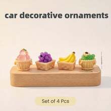 4pcs Fruit Basket Car Decor Ornaments With Adhesive Pads, Suitable For Car Interior, Center Console, Desktop Computer Screen, Office Workstation Decoration - Fruit Basket Decor - View 7