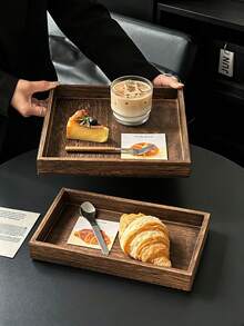 1pc Japanese Vintage Solid Wood Tray, Dessert Plate, Bread Plate, Dried Fruit Plate, Tea Tray, Afternoon Tea Display, Commercial Use Plate, Suitable For Kitchen, Tray, Patio - Multicolor - View 3
