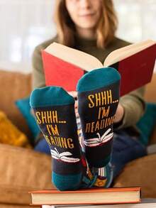 1/3 Pairs Unisex Creative Reading Theme Mid-Calf Socks, Letter & Book Pattern, Personalized Socks For Book Lovers, Casual Home Daily Wear, Gift Socks - Multicolor - View 3