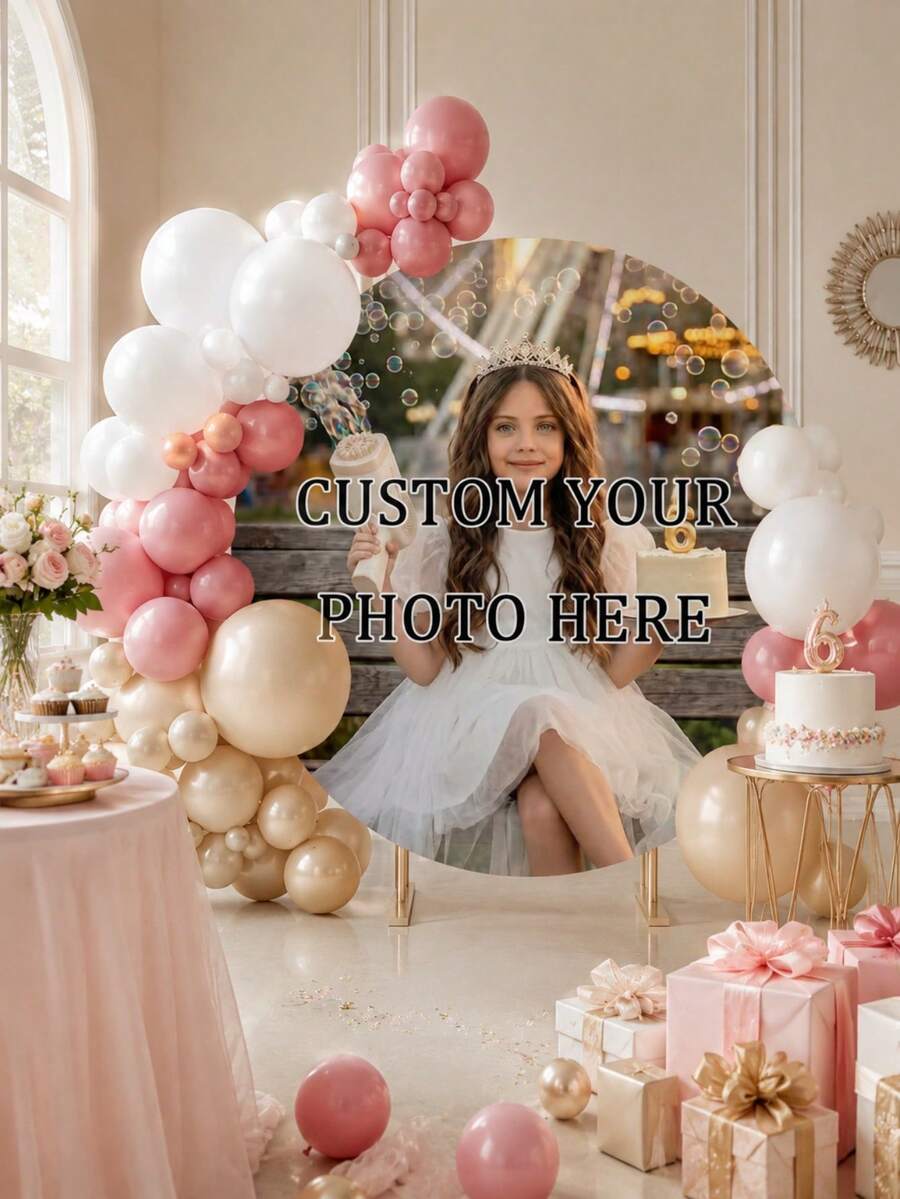 Customizable Round Backdrop (Stand Not Included), Printable Pattern/Logo/Text, Durable, Suitable For Weddings, Birthday Parties, Christenings, Photo Booth Props And Party Decorations, Modern Round Design, Smooth Texture, Round Backdrop - Multicolor - View 1