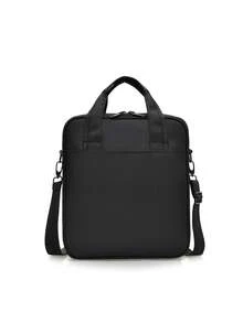 1pc Large Capacity One Shoulder Crossbody Messenger Bag, Anti-Theft Zipper Layer Vertical Handheld Office Document Bag For Business - Black - View 4