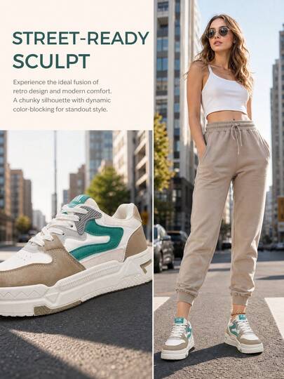 American Retro Striped Colorblock Thick Sole Sneakers, Gum Rubber Wear-Resistant Sole German Training Casual Shoes, Student Daily Versatile Low-Top Sports Shoes