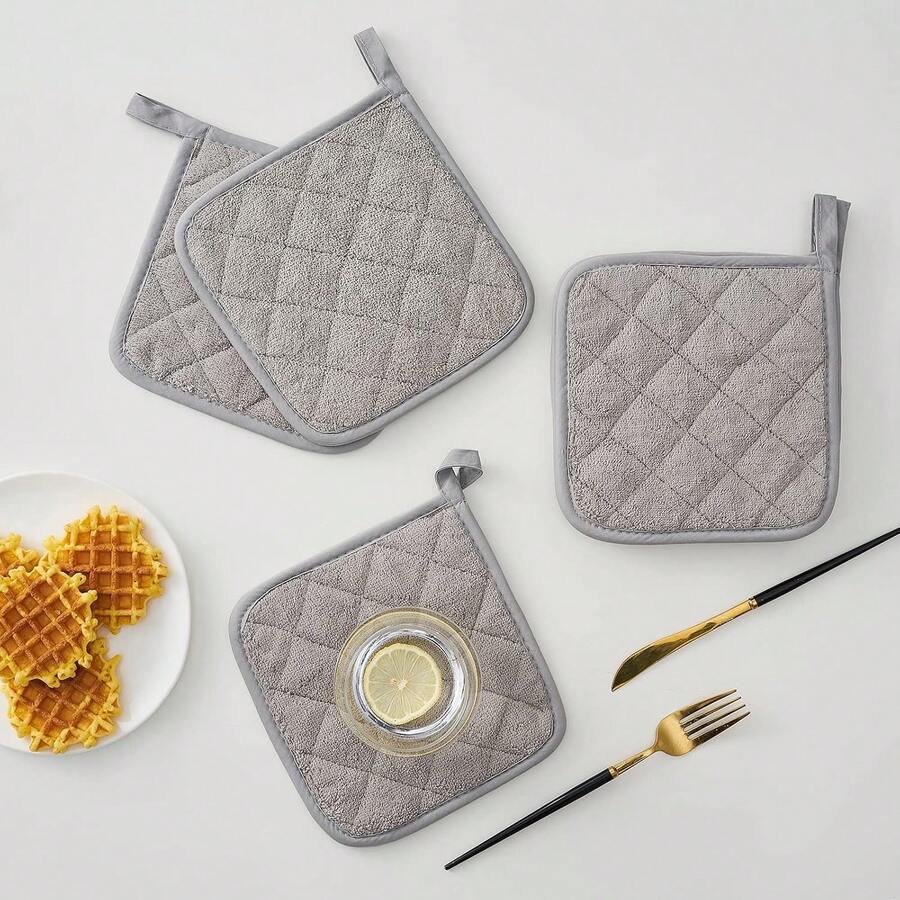 4pcs Kitchen Pot Rack Heat-Resistant Pure Cotton Insulated Pads Large Coasters Hot Pads Terry Cloth Pot Holders Suitable For Daily Cooking And Baking - View 1