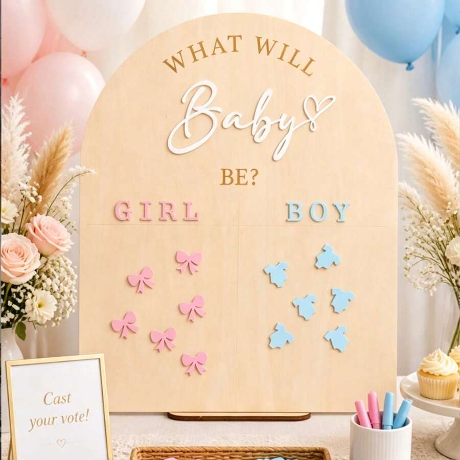 Gender Reveal Voting Board | Pink & Blue Acrylic Decor | Boy Or Girl Party Game | Party Decoration | Tabletop Standing Display Centerpiece - View 1