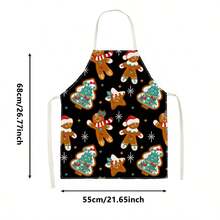 1pc Christmas Cute Gingerbread Man Party Print Apron - Halter Neck Sleeveless Design, Soft And Durable Fabric, Featuring Christmas Hat Gingerbread Man, Candy Cane And Christmas Tree Patterns, Suitable For Kitchen Cooking, Baking And Holiday Gatherings, Home Decor, Atmospheric Apron, Fun Christmas Gift - Multicolor - View 13