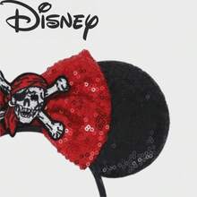 1PC Disney Minnie Headband, Black Sequin With Red Bow, Skull And Crossbones Patch, Women's Pirate Adventure Theme Park Headpiece - Multicolor - View 2