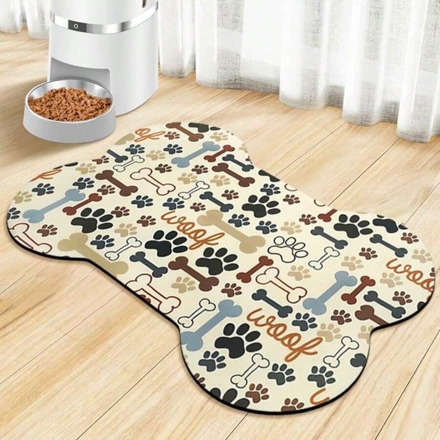 1pc Bone-Shaped Pet Feeding Mat, Anti-Spill Pet Bowl Mat, Suitable For Cats And Dogs, Food And Water Bowl Mat, Absorbent, Non-Slip, Quick-Drying, Dirt-Resistant And Easy To Clean, Suitable For Small And Medium-Sized Household Dogs Pet Supplies - View 1