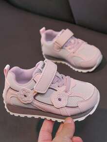 Girls' Pink Floral Embroidered Sneakers, Spring/Autumn Hook-And-Loop Soft Sole Non-Slip Casual Shoes For Toddlers And Babies - Pink - View 10