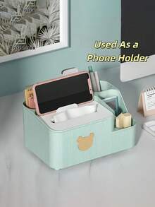 1 pieza Caja de pañuelos multifuncional con diseño de oso de dibujos animados & Caja de almacenamiento de artículos pequeños, adecuada para sala de estar, mesa de café, baño, tocador, mesita de noche, dormitorio, oficina, cocina y otros espacios de almacenamiento del hogar. Accesorio de decoración del hogar. - Multicolor - Ver 4