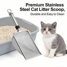 3mm Heavy Duty Cat Litter Scoop With Ergonomic Handle - Rust-Resistant & Easy To Clean, Quick Litter Removal, Durable Cat Litter Scoop For Home And Litter Box - Silver - View 3