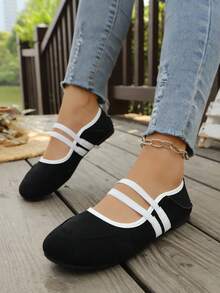 Women's Round Toe Flat Double Elastic Strap Mary Jane Shoes, Vintage Casual Soft Sole Daily Commute Shoes For Spring And Autumn - Black - View 4