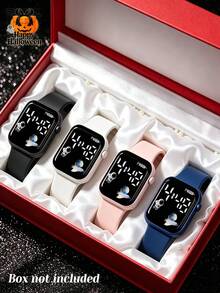 4Pcs Boys & Girls Watches, Soft Silicone Material, Minimalist Fashion Style, LED Display Electronic Watch, Astronaut Pattern, Luminous Display, Convenient And Comfortable For Daily Wear, Perfect Gift Choice For Friends (Gift Box Not Included) - Multicolor - View 4