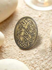 1pc Vintage Oval Brooch With Classical Pattern, Distressed Craftsmanship, Delicate Twisted Floral Design With Exotic Atmosphere, Thick Texture, Fabric-Friendly, Versatile For Various Outfits, Unique And Distinctive, Suitable For Collection Or As A Special Commemorative Gift - Bronze - View 6