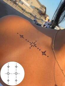 Y2K Sparkle Star Temporary Tattoos Waterproof Long Lasting Fake Body Art Stickers Celestial Constellation Fine Line Aesthetic Symbol Tattoo For Collarbone Wrist Women - Black - View 4