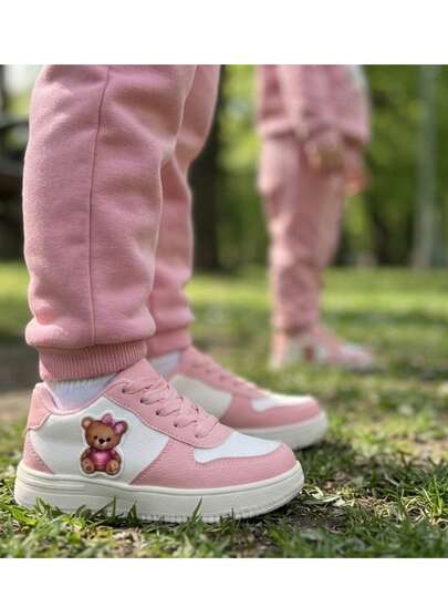 tenis lona niño niña unisex casual urbano moda zapatillas confort ligeros y flexibles para caminar 12mx-24mx primeros pasos a 10 años escolar con diseño osito café y rosa lindos