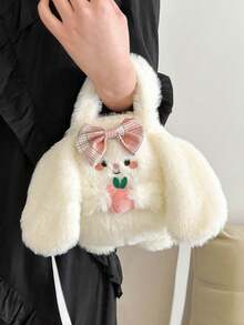 XD Cute Rabbit Plush Handbag For Kids, Round Cartoon Rabbit Design Soft Plush Material, Handheld/Crossbody Design Fits Children's , Can Store Small Snacks, Hair Accessories, Coins And Other Small Items, Suitable For School, Outings, Matches Autumn/Winter Children's Clothing, Adorable And Charming, Perfect Valentine's Day/New Year/Birthday Surprise Gift For Little Girls - Multicolor - View 9