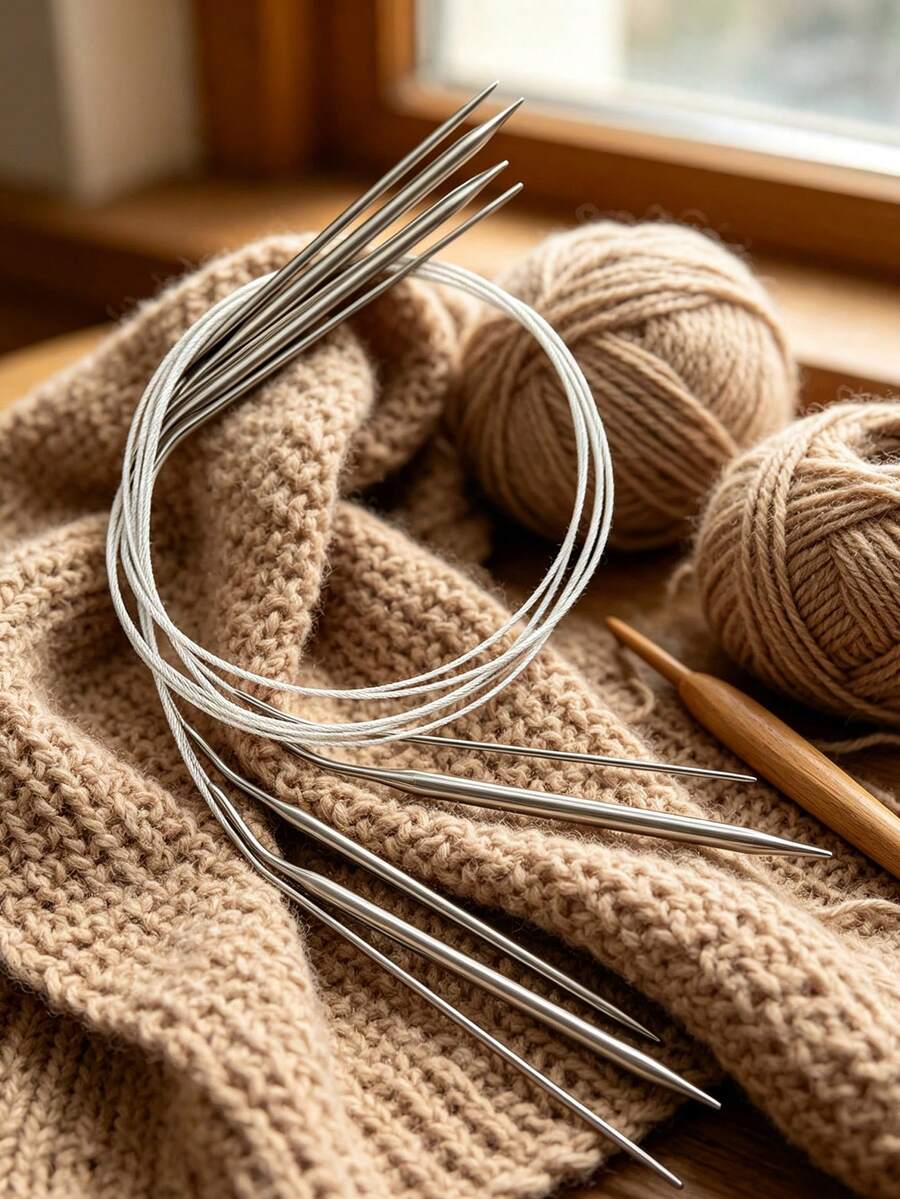 3pcs 80cm Stainless Steel Circular Knitting Needles, Polished Smooth Needle Body With Round Needle Tips, Durable And Flexible Connecting Cord, Beginner-Friendly DIY Knitting Tool, Suitable For Knitting Sweaters, Blankets, Cardigans And Other Knitted Projects - All Stainless Steel Circular Knitting Needles - View 1