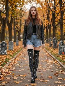 1pc Halloween Gothic Style Thigh High Socks, Spider Web Over Knee Stockings, Suitable For Cosplay Party - Multicolor - View 5
