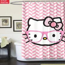 2D Flat Design, Sanrio Hello Kitty Pattern Shower Curtain Set (4 Pieces), Includes 12 Hooks, Anti-Slip Bath Mat, U-Shaped Bath Mat, Toilet Lid Cover, Bathroom Set, Bathroom Accessories, Holiday Gift, 2D Flat Design - 4-piece Shower Curtain Set - View 3