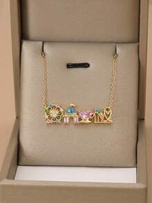 1 buah Kalung Anak Perempuan Motif Kartun Dongeng Warna-warni dengan Zirkonia, Bentuk Kincir Ria dan Kastil, Cocok untuk Pesta, Taman Hiburan, Aktivitas Luar Ruangan, Liburan & Pemakaian Sehari-hari - Emas - View 2