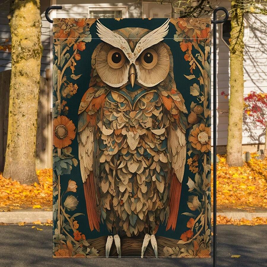 1pc, Autumn Garden Flag, Owl Design Pattern Garden Flag, Front Door Sign, Backyard Decor, Home Decor, Outdoor Decor, Yard Decor, Garden Decor - Flag Pole Not Included, 12x18 Inches