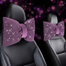 1pc/2pcs Shiny Car Neck Pillow, Soft Crystal Rhinestone Car Headrest Cushion, Bowknot Car Seat Neck Support Pillow, Cute Car Interior Accessory, For Women, Diamond Car Decoration, Comfortable Driving Travel Pillow - Style a - View 9