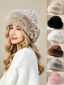 1pc Women's Autumn/Winter Luxury Plush Bucket Hat - Thick Fluffy Warm Ear Protection Mongolian Style Hat, With Ear Flaps To Make Face Look Smaller, Lightweight Elastic Polyester, Machine Washable - Multicolor - View 10