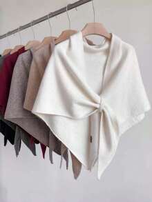 1pc New Warm Knitted Shawl Scarf, Elegant Versatile Solid Color Triangle Large Wrap, Suitable For Autumn/Winter Daily Wear For Women - Multicolor - View 2