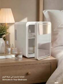 SMEGGEMS Kulkas Kosmetik Mini 4L dengan Cermin LED yang Dapat Diatur, Fungsi Pendinginan & Pemanasan untuk Penyimpanan Perawatan Kulit dan Makeup, Kulkas Kecantikan Portabel untuk Kamar Tidur, Asrama, Kantor, Mobil - Putih - View 3