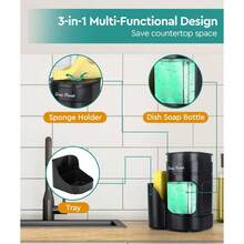 Kitchen Soap Dispenser Set With Sink Organizer And Sponge Holder, 3-In-1 Soap Pump Dispenser, Kitchen Sink Organizer, Refillable Hand Soap And Dish Soap Pump Bottles, Compact Design With Multiple Compartments, Suitable For Kitchen And Bathroom Cleaning And Storage, Practical Kitchen Gadget, Bathroom Accessory, Home Storage Product - Multiple Styles - View 4