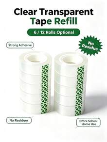 6/12 Rolls Clear Tape Refill, 0.7 Inch X 1102 Inch Transparent Packaging Tape, Suitable For Home, Office, School, Store Gift Wrapping And Back To School Season - Transparent - View 8