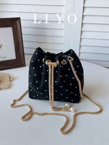 Fashionable Women's Bucket Bag, Chic Versatile Drawstring Pleated Bag With Chain Strap, Shoulder And Crossbody - Multicolor - View 2