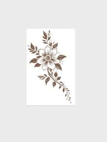 1pc Washable Minimalist Fashion Forest Floral Vine Tattoo Sticker, Neck / Collarbone Elegant Line Waterproof Temporary Tattoo, Lasts 2-3 Days - Brown - View 2