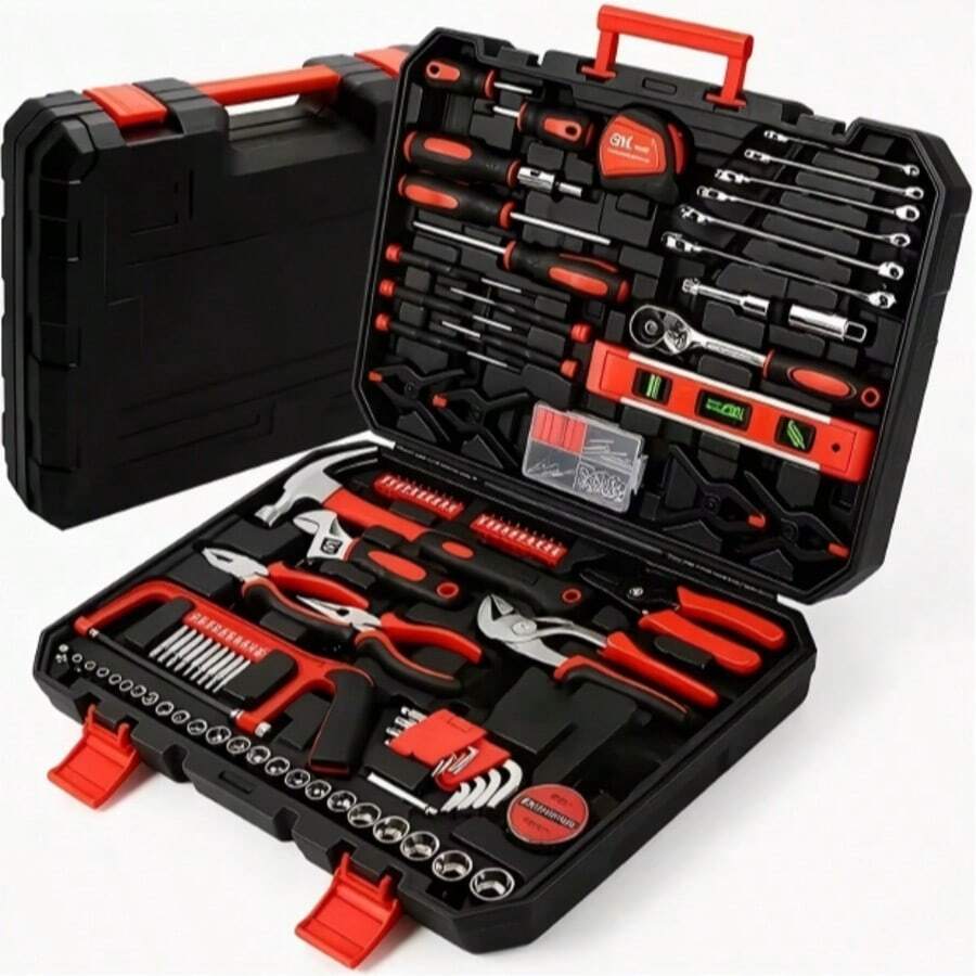 Juego de herramientas manuales universal completo para el hogar con caja de almacenamiento de plástico, kit de accesorios de reparación multifunción, juego de llaves de vaso adecuado para el hogar y el coche - Multicolor - Ver 1