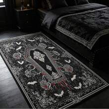 1pc Halloween Black Dark Gothic Coffin Pattern Print Large Area Rug For Living Room And Bedroom, Fashionable Artistic Luxury Machine Washable Foldable Easy To Clean Non-Slip Plush Carpet, Home Decor Suitable For Living Room, Bedroom, Sofa, Coffee Table, Dressing Room, Study, Bedside, Hotel - 1 - View 3