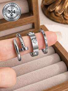 3pcs/1pc Luxury Sparkling Ring Set, Stainless Steel Jewelry Set, Multiple Sizes Available, Solves Your Size Anxiety, Waterproof, Wear-Resistant, Hypoallergenic, Suitable For Women's Daily Wear, Party, Gift, Vacation, Fashion Jewelry - Silver 5 - View 1
