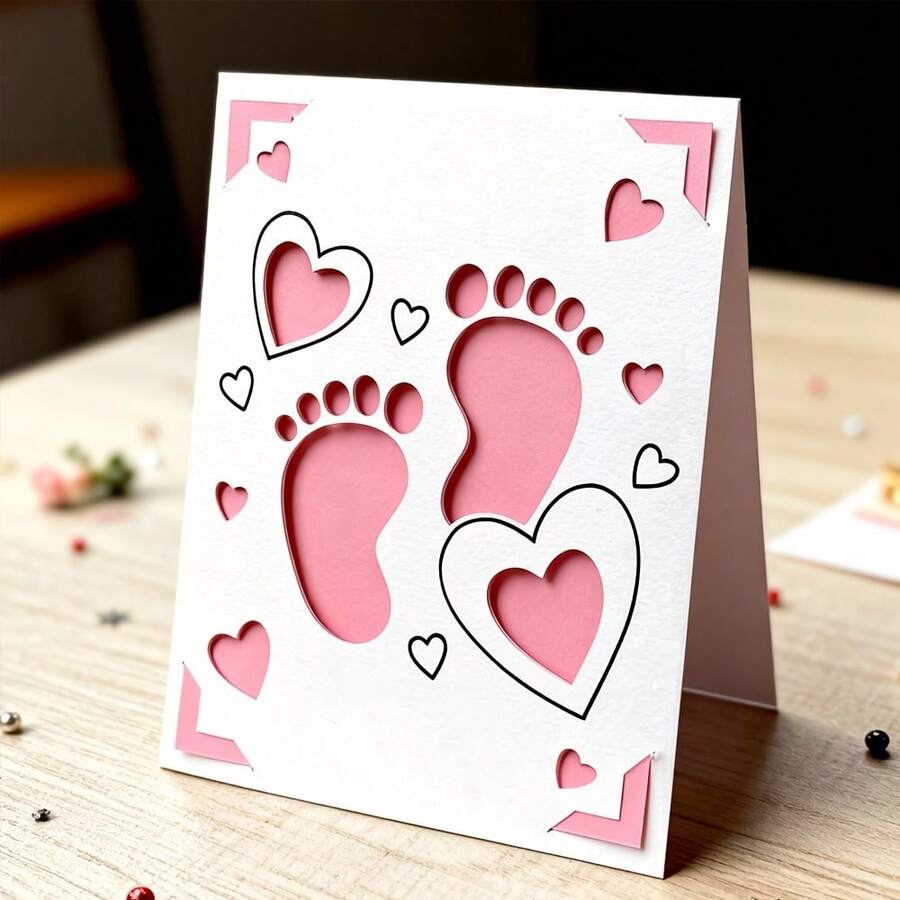 1pc Creative Footprint & Heart Metal Cutting Die, DIY Scrapbook Decoration Embossing Mold, Greeting Card Making Template, Suitable For Photo Album Card Making, Handmade Card Tool